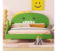 Ulife Lit d'enfant en forme de dinosaure de dessin animé, 140×200cm, PU, Vert