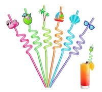 Ulife Mall Lot de 6 pailles réutilisables en plastique - Motif flamant rose hawaïen - Pour la plage, la piscine, les coquillages, les fêtes d'été, les fêtes - Pour adultes et enfants