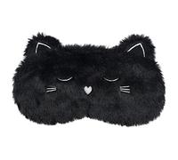 Ulife Mall Masque pour les yeux 3D en forme de chaton noir mignon pour enfants, masque de sommeil en peluche douce et moelleuse en soie pour les yeux en forme de chaton pour enfants, filles - Noir
