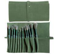 UlifeBetter Lot de 2 supports de pinceaux de maquillage de voyage pliables en cuir synthétique pour femme (vert foncé)