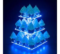 Ulifeme 3 Etages Présentoir Cupcake, Support à Cupcakes avec Guirlande Lumineuse à LED Bleu, Presentoir Gateau Carré pour Anniversaire, Mariage, Remise de Diplômes, Anniversaire, Décoration de FêteE