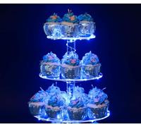 Ulifeme 3 Etages Présentoir Cupcake, Support à Cupcakes avec Guirlande Lumineuse à LED Bleu, Presentoir Gateau Rond pour Anniversaire, Mariage, Remise de Diplômes, Anniversaire, Décoration de FêteE