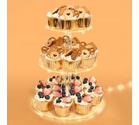 Ulifeme 3 Etages Présentoir Cupcake, Support à Cupcakes avec Guirlande Lumineuse à LED Jaune, Presentoir Gateau Rond pour Anniversaire, Mariage, Remise de Diplômes, Anniversaire, Décoration de FêteE
