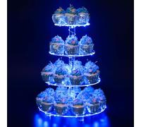 Ulifeme 4 Etages Présentoir Cupcake, Support à Cupcakes avec Guirlande Lumineuse à LED Bleu, Presentoir Gateau Rond pour Anniversaire, Mariage, Remise de Diplômes, Anniversaire, Décoration de FêteE