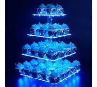 Ulifeme 4 Etages Présentoir Cupcake, Support à Cupcakes avec Guirlande Lumineuse à LED Bleu, Presentoir Gateau Carré pour Anniversaire, Mariage, Remise de Diplômes, Anniversaire, Décoration de FêteE