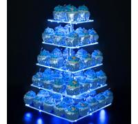 Ulifeme 5 Etages Présentoir Cupcake, Support à Cupcakes avec Guirlande Lumineuse à LED Bleu, Presentoir Gateau Carré pour Anniversaire, Mariage, Remise de Diplômes, Anniversaire, Décoration de FêteE