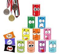 Ulifeme Chamboules Tout, Chamboulé Tout pour Enfant et Adulte, Jeux Exterieur avec 10pcs Sourire Boite de Conserve Metal + 3pcs Sacs de Fèves + 3pcs Médaille, Jeux de Lancer Cadeau pour Enfants Fête