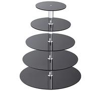 Ulifeme Présentoir Cupcake, 5 Etages Presentoir Gateau pour Mariage, Bébé Fête & L'après-midi Thé, 4mm Épaisseur Acrylique Dessert Tour Support for Muffin et Gâteau, Diamètre 14"/12"/10"/8"/6" (Noir)