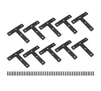 ULIFESTAR Lot de 10 plaques de réparation plates en forme de T, supports d'angle robustes pour meubles, support de fixation noir avec vis de montage (80 x 80 x 15 mm)