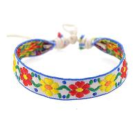 ULIJTH Bracelet d'amitié en corde tressée brodée de fleurs de fraises faites à la main - Bijoux brodés - Accessoire de bijoux mignon - Bracelet réglable, taille unique, Comme décrit