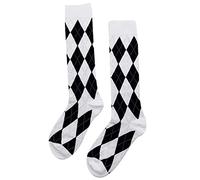 ULIJTH Chaussettes longues à manches longues style britannique tendance pour femmes, genoux, motifs diamants, automne, printemps, collège, blanc, Taille unique