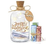 Ulikey Bouteille lumineuse LED pour mariage, cadeaux en argent, boîte de mariage, tirelire personnalisée, cadeau de mariage, bouteille lumineuse pour couple de mariés et jeunes amoureux (Just Married)