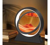 Ulikey Cadre Sable Mouvant 3D avec Veilleuse LED, Image Dynamique Peinture Qui Coule, Sablier Décoratif en Verre Rond pour Adultes la Décoration (Noir et Jaune)