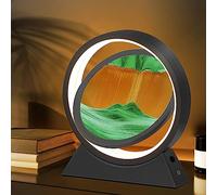 Ulikey Cadre Sable Mouvant 3D, Sablier Décoratif Avec Veilleuse LED, Image Dynamique Peinture Qui Coule, Cadre en Verre Rond Pour Adultes la Décoration (Noir Vert)