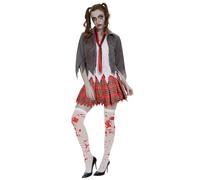 Ulikey Costume Ecolière Zombie, Halloween Costume Sanglant Ecolière, Gris Veste Cchemise, Jupe, Cravate, Chaussettes, Sang Zombie Deguisement Halloween Fille pour Halloween Event Party Dress (L)