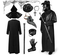 Ulikey Déguisement de Docteur de Pest, Costume de Docteur de Peste pour Homme, Costume Halloween Médiéval Plague Doctor avec Masque Docteur Peste, Gants, Collier pour Halloween Cosplay (XXL)