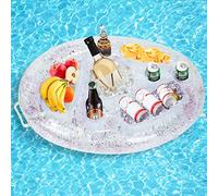 Ulikey Gonflable Porte-Boissons Bar Flottant, Jus de Bière Plateau de Boissons Salade de Fruits Buffet Serveur Grande Capacité pour Piscine d'été en Plein Air Plage Piscine Party Spa (Transparent)