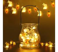 Ulikey Guirlande Lumineuse de Pâques, Guirlande Lapins et Carottes, 20 LED décoration de Pâques avec lapin carotte et Bouteille, Lumineuse Carottes Lumières pour la maison intérieur extérieur Pâques