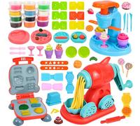 Ulikey Pate a Modeler pour Enfants, 55 Pièces Pâte À Modeler avec 12 Pots, Machine à Glace+Machine à pâtes+Machine à Burger, Clay Accessories Kneading Jouet Cadeau pour 3+ Ans Fille & Garçon