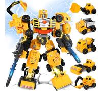 Ulikey Robot de Voiture Déformé, 5 en 1 Transform Engineering Assembled Car Toy pour Enfants, Véhicule D'ingénierie Transformateur Robot Jouet Cadeau pour Les Enfants de Plus de 3 Ans