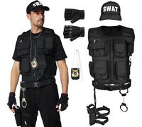 Ulikey SWAT Gilet Tactique Adultes, Deguisement SWAT Adulte Policier, Costume de Policier, étui de Jambe, Ceinture, Gilet SWAT pour Hommes Halloween Carnaval, Fête à Thème