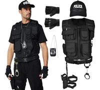Ulikey SWAT Gilet Tactique Adultes, Deguisement SWAT Adulte Policier, Costume de Policier, étui de Jambe, Ceinture, Gilet SWAT pour Hommes Halloween Carnaval, Fête à Thème