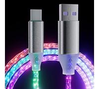 ULIKTO Câble de charge LED de type C de 2 m - 7 couleurs RVB - Changement progressif - 3 A - Charge rapide USB A vers USB C - Cordon de synchronisation de données pour Samsung Galaxy S21 S20
