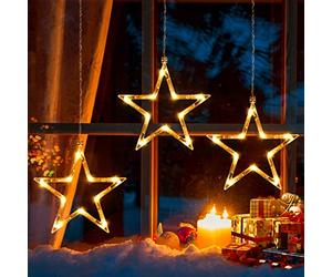 Ulinek Rideau Lumineux 3 Étoiles, 30 LEDs Étoile Lumineuse Noël à Piles Blanche Chaude, 8 Modes Décoration Éclairage Noël Intérieur/Extérieur Suspendre, Déco Lumière pour Vitrine Fenêtre Vitre