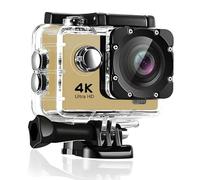 Ulisem Caméra Sport 4K, WiFi Caméra d'action Grand Angle de 170°Camera Sport Imperméable 30M, 2x1050mAh Batterie USB Rechargeable, pour Vélo/Surf/Saut/Ski(Or)