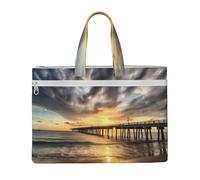 ULKMFFCF Beau sac à documents en toile imprimée avec fermeture éclair et poignée pour l'école, le bureau, les voyages, Plage Mer Pont Nuages Coucher de Soleil, Taille unique