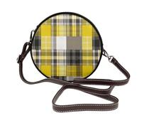 ULKMFFCF Beaver Working Sac à bandoulière rond imprimé pour femme et fille en cuir pour l'école, le travail, les voyages, Plaid jaune, gris, noir., Taille unique