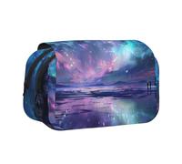 ULKMFFCF Belle trousse à crayons double couche avec imprimé de fleurs blanches et dorées pour étudiants, fournitures scolaires, organisateur de voyage, Northern Lights, Taille unique, Cartable
