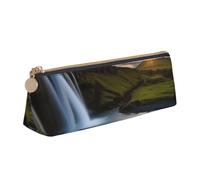 ULKMFFCF Belle trousse à crayons en cuir avec motif triangle imprimé Islande - Jolie pochette zippée pour l'école, le bureau, les voyages et le maquillage, blanc, Taille unique, Cartable