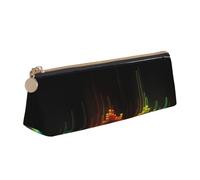 ULKMFFCF Cool Music Sound Wave Trousse à crayons triangulaire en cuir avec fermeture éclair pour l'école, le bureau, les voyages et le maquillage, blanc, Taille unique, Cartable