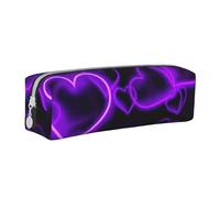 ULKMFFCF Fashion Purple Hearts Printed Leather Pencil Case - Cute Zip Pouch for School, Office, Travel and Makeup, blanc, Taille unique, Cartable