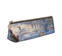 ULKMFFCF Fishing Lake Fishermen Printed Triangle Pencil Case - Cute Leather Zip Pouch for School, Office, Travel and Makeup, blanc, Taille unique, Cartable