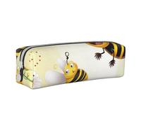 ULKMFFCF Flying Bees Trousse à crayons en cuir avec imprimé miel - Jolie pochette zippée pour l'école, le bureau, les voyages et le maquillage, blanc, Taille unique, Cartable