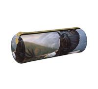 ULKMFFCF Flying Eagle Trousse ronde en cuir avec fermeture éclair pour l'école, le bureau, les voyages et le maquillage, blanc, Taille unique, Cartable