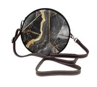 ULKMFFCF Grand Teton Sac à bandoulière rond imprimé parc national pour femmes et filles, sac à bandoulière en cuir pour l'école, le travail, les voyages, Texture marbre doré et noir, Taille unique