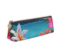 ULKMFFCF Hawaii Hibiscus Flower Printed Triangle Pencil Case - Cute Leather Zip Pouch for School, Office, Travel and Makeup, blanc, Taille unique, Cartable