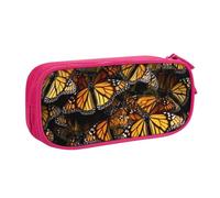 ULKMFFCF Heaps of Orange Monarch Butterflies Trousse à crayons avec fermeture éclair pour l'école, le bureau, les voyages et le maquillage Noir, rose, Taille unique, Cartable
