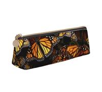 ULKMFFCF Heaps of Orange Monarch Butterflies Trousse à crayons triangulaire en cuir avec fermeture éclair pour l'école, le bureau, les voyages et le maquillage, blanc, Taille unique, Cartable