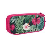 ULKMFFCF Hojas Tropicales y Flores Trousse à crayons avec fermeture éclair pour l'école, le bureau, les voyages et le maquillage Noir, rose, Taille unique, Cartable