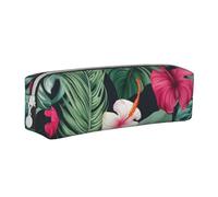 ULKMFFCF Hojas Tropicales y Flores Trousse à crayons en cuir avec fermeture éclair pour l'école, le bureau, les voyages et le maquillage, blanc, Taille unique, Cartable