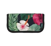 ULKMFFCF Hojas Tropicales y Flores Trousse à crayons en toile imprimée - Grande capacité pour l'école, le bureau, les stylos, les cosmétiques, Noir , Taille unique, Cartable