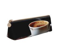ULKMFFCF Hot Coffee with Coffee Bean Printed Triangle Pencil Case - Cute Leather Zip Pouch for School, Office, Travel and Makeup, blanc, Taille unique, Cartable