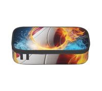 ULKMFFCF Ice and Fire Trousse à crayons imprimée volleyball avec compartiments - Grande capacité - Pour l'école, le bureau, les voyages, Noir , Taille unique, Cartable