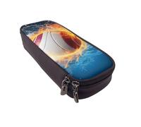ULKMFFCF Ice and Fire Trousse à crayons imprimée volleyball en cuir synthétique avec fermeture éclair pour l'école, le bureau, les voyages et le maquillage, Noir , Taille unique, Cartable