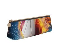 ULKMFFCF Ice and Fire Trousse à crayons triangulaire en cuir avec fermeture éclair pour l'école, le bureau, les voyages et le maquillage, blanc, Taille unique, Cartable
