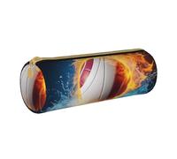 ULKMFFCF Ice and Fire Volleyball Trousse ronde en cuir avec fermeture éclair pour l'école, le bureau, les voyages et le maquillage, blanc, Taille unique, Cartable